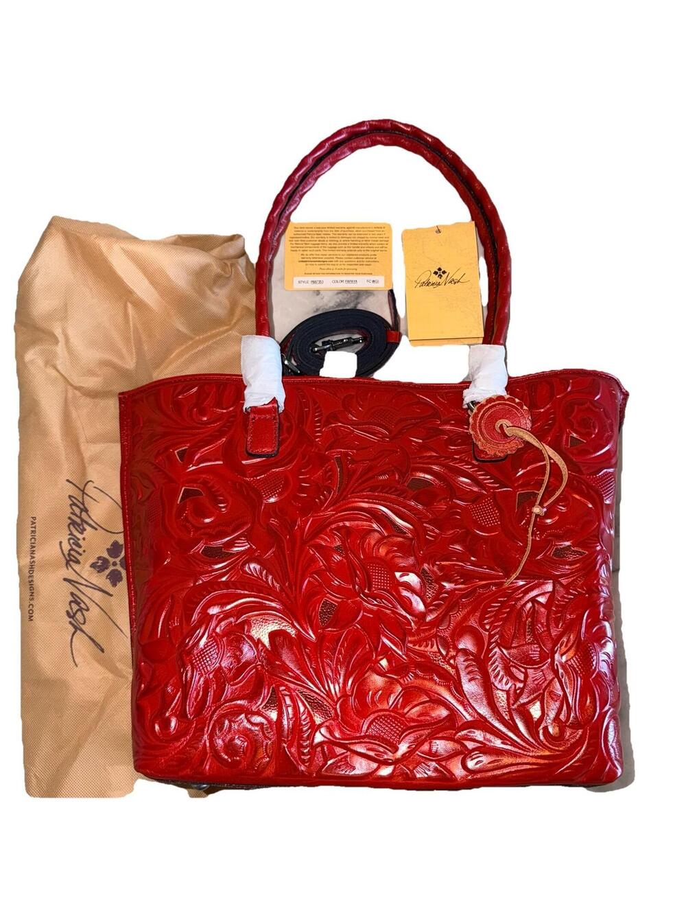 Patricia Nash Adeline RED Leather Cutout Tooled Tote Crossbody Handbag NEW NWT